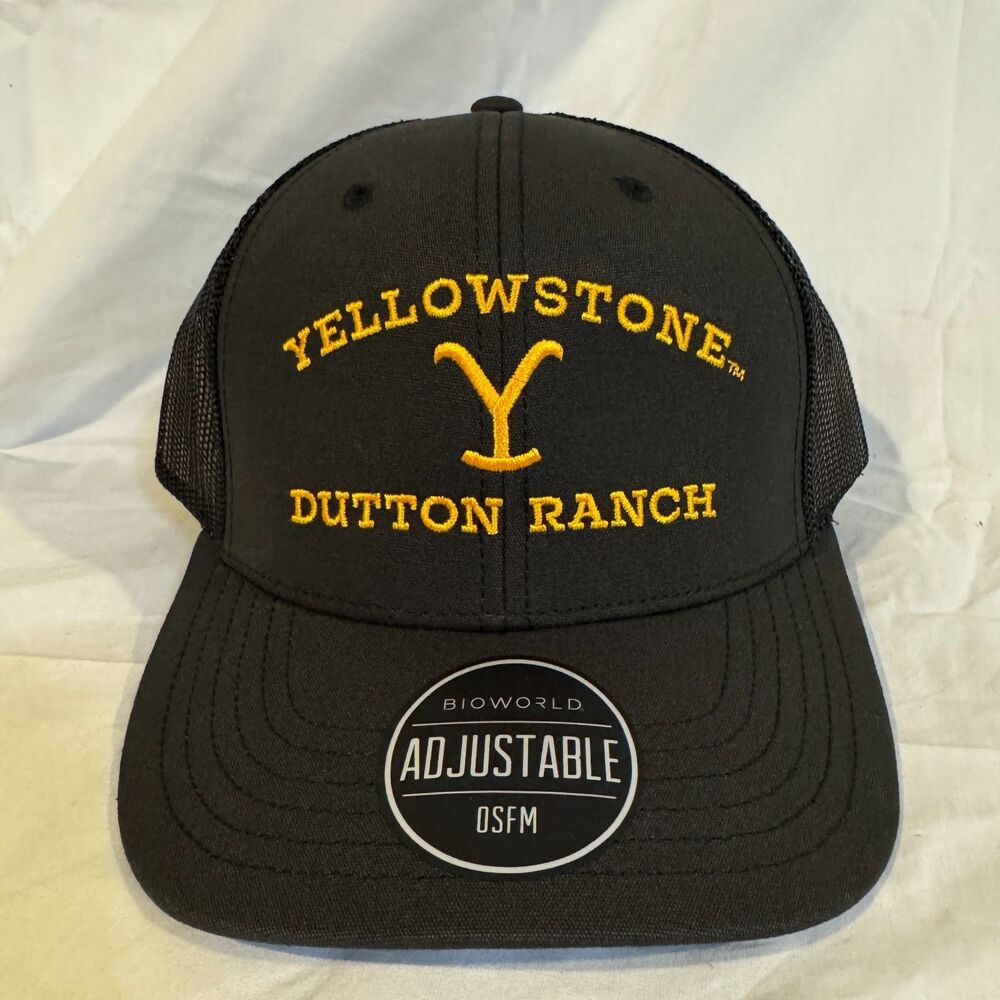 Yellowstone Dutton Ranch Trucker Hat Bioworld Black Gold Mesh Snapback Cap NWT